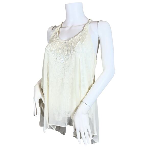 Miss Me Double Layer Lace Sequin Cream Top SZ M $89 - Picture 3 of 11